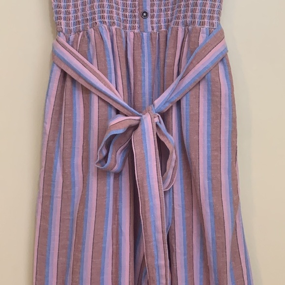 Billabong Multi Color Forward Feelings Smocked Spaghetti Strap Belted Jumpsuit L - Picture 7 of 17